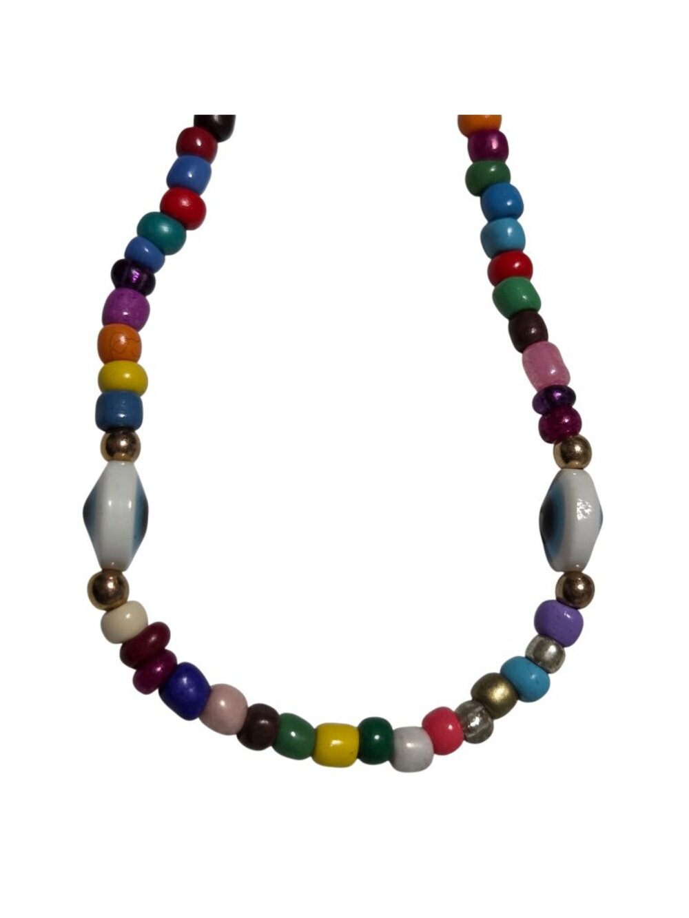 Colorful Beaded Evil Eye Necklace Multicolor Beads Boho Eclectic Fashion Jewelry